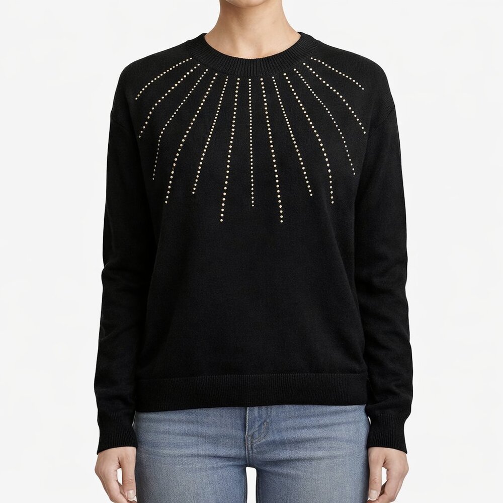 CeCe Black Studded Sunburst Knit Sweater Size M